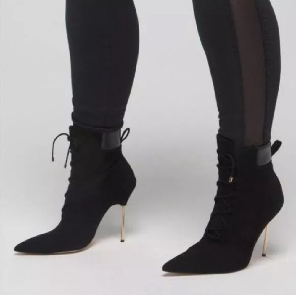 Good American Shoes Booties Womens Black Scandal Laces High Heel Stilleto Size 7